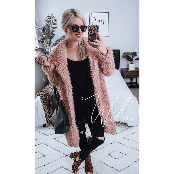 Pink teddy coat trenchcoat fuzzy faux fur - Picture 3 of 8